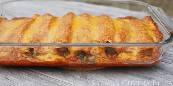 Baking pan with enchiladas.