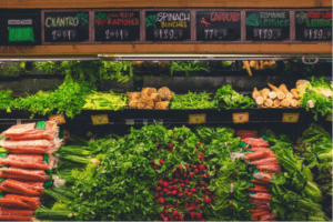 Vegetables inside a grocery store.